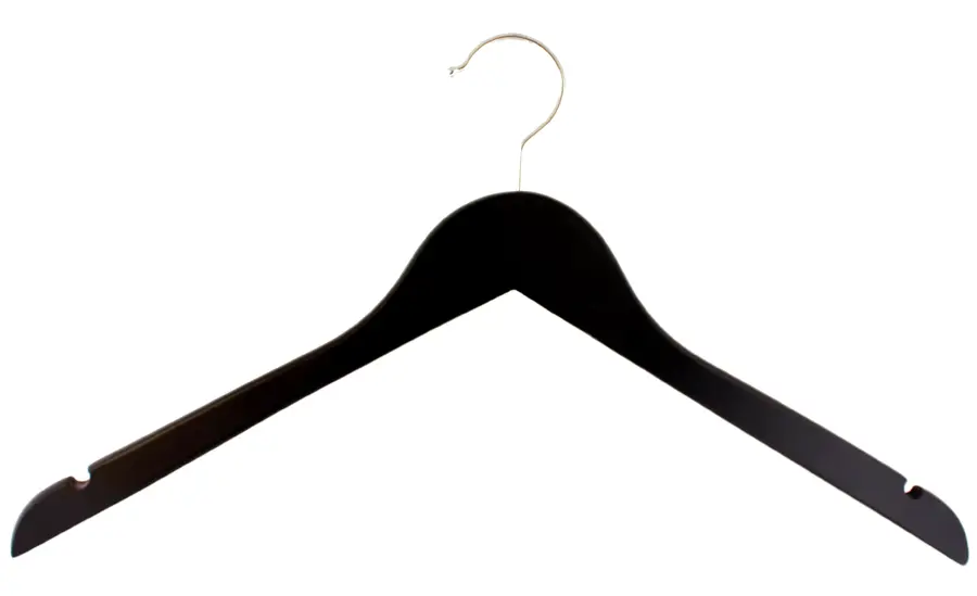 Dřevěné ramínko černé 44 cm – bez příčky, otočný háček